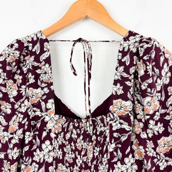 NWT Altar'd State Maroon Floral Babydoll Long Sleeve Mini Dress Sz XS - Picture 4 of 7